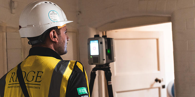 Ridge team scanning Oxford Town Hall, a grade II* listed building with a Leica RTC360 Laser Scanner